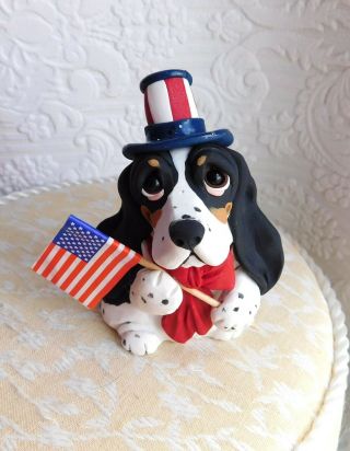 Basset Hound Usa July 4th Sculpture Clay Figurine By Raquel At Thewrc Ooak