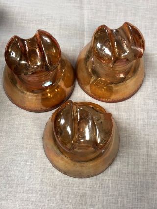 3 Vintage Pyrex Carnival Glass / Marigold Colored Insulators 63.  Shape 2