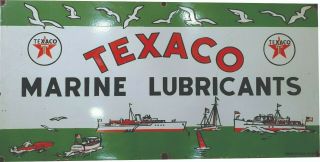 Vintage Porcelain Texaco Marine Lubrication Enamel Sign 36 X 18 Inches