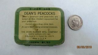 Vintage Medicine Tin,  Dean ' s Peacocks Reservoir ends Prophylactics,  Condom rare 2