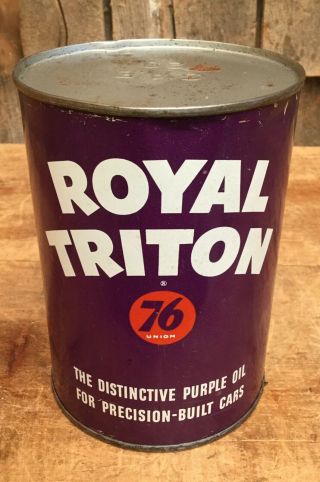 Vintage Nos Royal Triton Purple Auto Motor Oil Gas Service Station 1qt Can Sign
