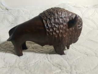 Ironwood Hand Carved Wood American Buffalo Bison Statue Sculpture