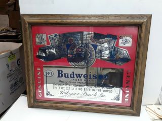 Vintage Budweiser Lager Beer Man Cave Bar Mirror 23 1/2 " X 19 1/2 "