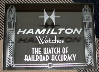 Hamilton Railroad Watches Sign Art Deco Mirror Watch Train Advertising