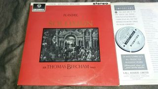 Uk Sax 2500 Ed1 B/s Sir Thomas Beecham,  Royal Philharmonic: Handel: Solomon 1/1