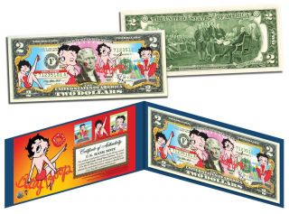 Betty Boop Legal Tender U.  S.  $2 Bill Officially Licensed With Holder