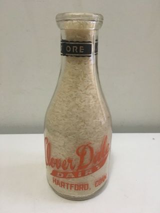 Clover Dale Dairy Hartford Connecticut Ct Antique Farm Glass Milk Bottle Quart