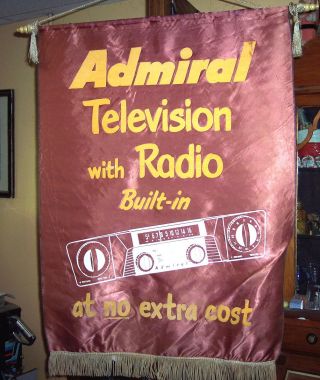 Vintage Old Advertising Admiral Television Radio Dealer Promotion Flag 1940/50 