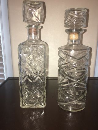 2 Vintage Glass Liquor Decanter/bottle.  Diamond Pattern.