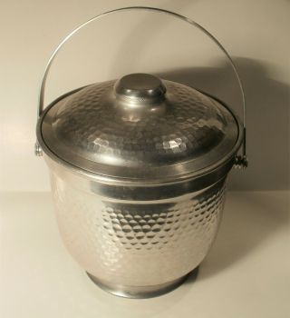 Vintage Hammered Aluminum B - 507 Ice Bucket With Handle - Made In Italy