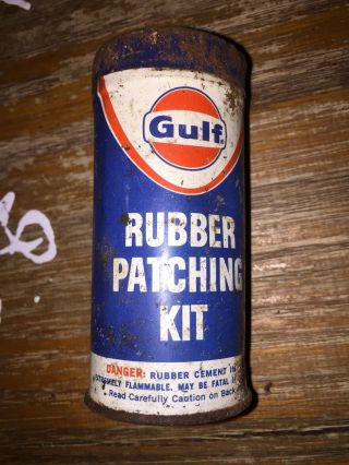 Gulf Oil Old Vintage Rubber Tube Repair Kit Akron Oh Bicycle Car Tire Patch
