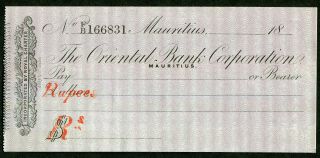 " Rare " 18_ Mauritus The Oriental Bank Corporation (1848?) Check Cheque