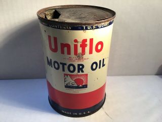 Vintage Uniflo Oil Can Quart Metal Gas Rare Handy Sign Tin Sinclair Texaco Mobil