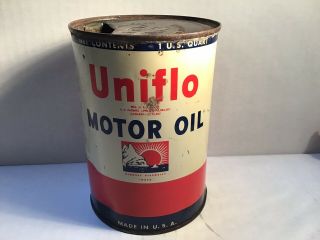 Vintage Uniflo Oil Can Quart Metal Gas Rare Handy Sign Tin Sinclair Texaco Mobil 2