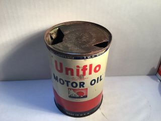 Vintage Uniflo Oil Can Quart Metal Gas Rare Handy Sign Tin Sinclair Texaco Mobil 3