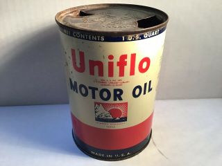 Vintage Uniflo Oil Can Quart Metal Gas Rare Handy Sign Tin Sinclair Texaco Mobil 4