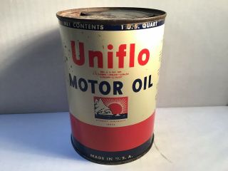 Vintage Uniflo Oil Can Quart Metal Gas Rare Handy Sign Tin Sinclair Texaco Mobil 5
