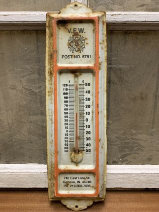 Vintage Vfw Thermometer Post 6751 Geneva Indiana Old Advertising Veteran Rusty