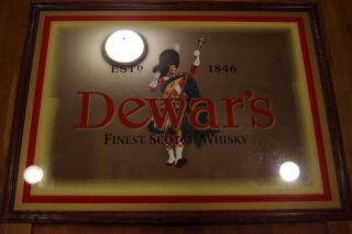 Dewars Finest Scotch Whisky 1846 Framed Bar Mirror Sign Kilt Rare Large 28 " X21 "