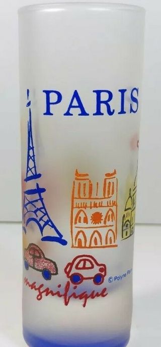 Paris Eiffel Tower Tall Shot Glass Red Orange Blue Frosted