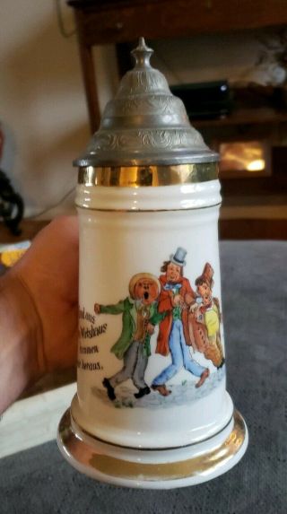 Rare Antique Mettlach Germany Hand Painted,  Lithophane 9 " Beer Stein W/ Gold