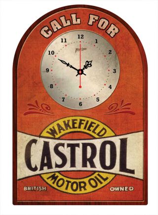 Castrol Wakefield Motor Oil Rustic Tin Sign Clock