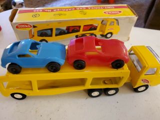 Vintage Tiny Tonka Car Carrier No 635 With Blue And Red Plastic Cars