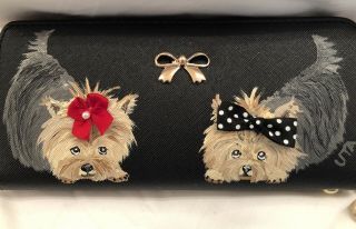 ❤️yorkie Yorkshire Dog Hand Painted Wallet Handbag Purse Clutch Artbyuta