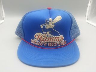 Vintage 80s Hamms “heavy Hitter” Trucker Snapback Hat Blue