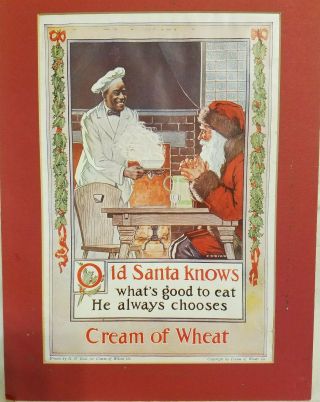 Vintage Black Americana Cream Of Wheat Ad " Old Santa Knows " Edward V.  Brewer