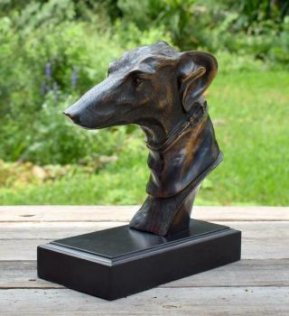 Vintage Bronze Cast Metal Wippet Greyhound Dog Bust Statue Sculpture 9 "