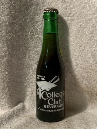 Rare Full 6oz College Club Root Beer Acl Soda Bottle Nesbitt’s Co.  Windsor,  Pa