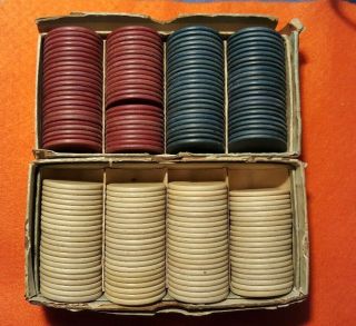 Vintage Anchor Clay Poker Chips - 2 Boxes Of 1 1/2 " Smooth Face Red White & Blue
