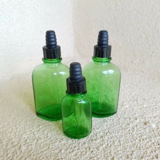 Vintage Green Depression Glass Style Apothecary Dropper Bottle Jars Set Of 3