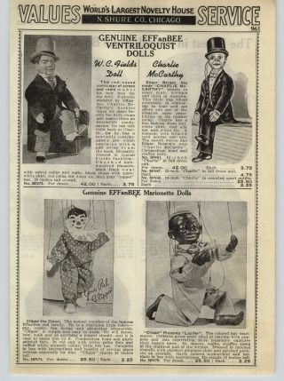 1938 Paper Ad Effanbee Clippo Clown Lucifer Black Marionette Doll Wc Fields,