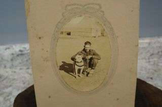 Antique Photograph Military Man W/ Pit Bull Dog 7 " X 9 1/2 "