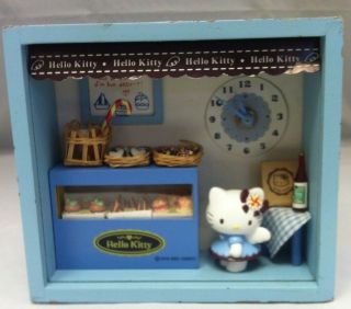 Sanrio Hello Kitty Shadow Box Bakery Blue Angel Clock Rare Collectors Trinket