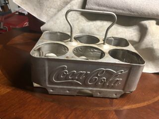 50s Vintage Embossed Aluminum Coca Cola Coke 6 - Pack Bottle Carrier Adj Handle