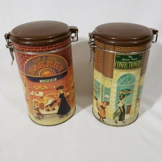 Set Of Two Bristol Ware Tins With Sealing Lids Confectionery And Bakery Canister