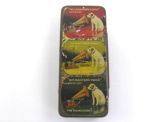 Antique Large Triple Tin Plate Box Of Hmv His Masters Gramophone Needles Outfit