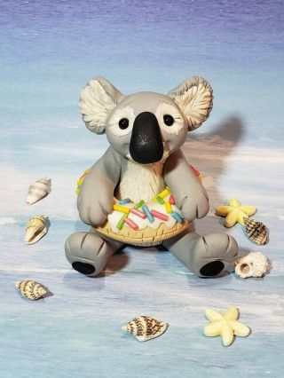 Koala Bear Donut Pool Floatie Figurine Cake Topper Ooak Polymer Clay Keepsake