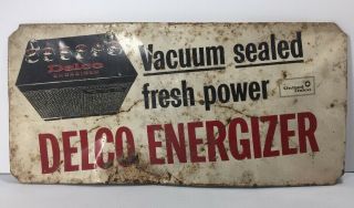Vintage Delco Batteries Sign / Gas Oil / Service Station / Soda