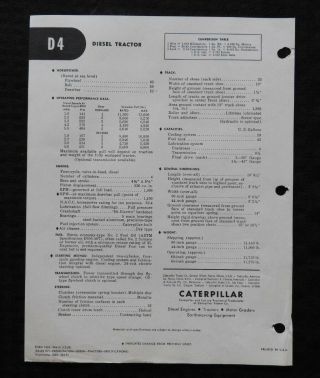 1959 CATERPILLAR D4 SERIES C TRACK - TYPE TRACTOR SPECIFICATIONS BROCHURE 2