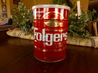 Folgers Coffee 13 Oz Can Canister W Plastic Lid Red Caffeinated
