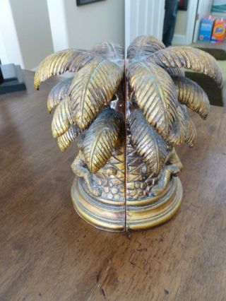 Monkey/palm Tree/coconuts - Bookends - Antiqued Gold Tones - Resin - China