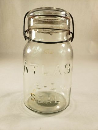 Vintage Clear Atlas E - Z Seal Mason Fruit Canning Jar W/ Lid & Bail 7.  5 "