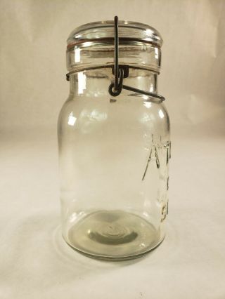 Vintage Clear Atlas E - Z Seal Mason Fruit Canning Jar w/ Lid & Bail 7.  5 