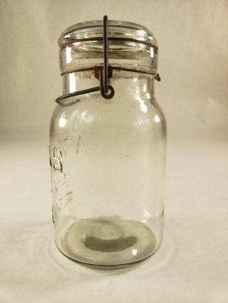 Vintage Clear Atlas E - Z Seal Mason Fruit Canning Jar w/ Lid & Bail 7.  5 