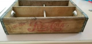 Vintage Pepsi Cola Soda Pop Wooden Crate Red Lettering