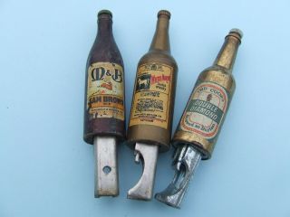 Vintage 3 Miniature Brass Bottle Openers Advertising Double Diamond Whisky,  Ale,